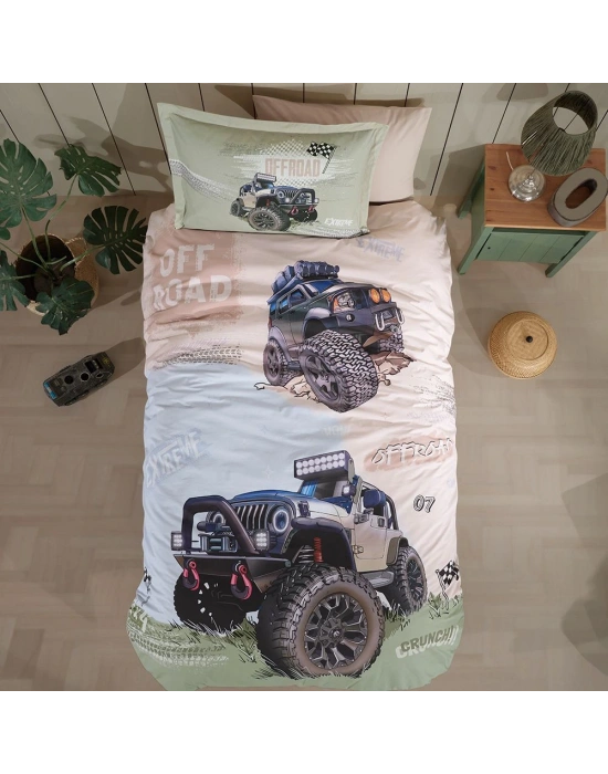 Clasy Ranforce %100 Pamuk Tek Kişilik Nevresim Off Road V1 Bej