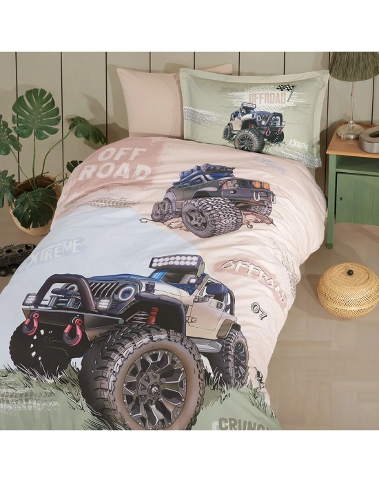 Clasy Ranforce %100 Pamuk Tek Kişilik Nevresim Off Road V1 Bej