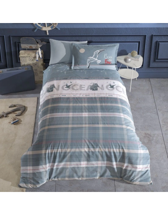 Clasy Ranforce %100 Pamuk Tek Kişilik Nevresim Takımı Ocean V1 Mavi