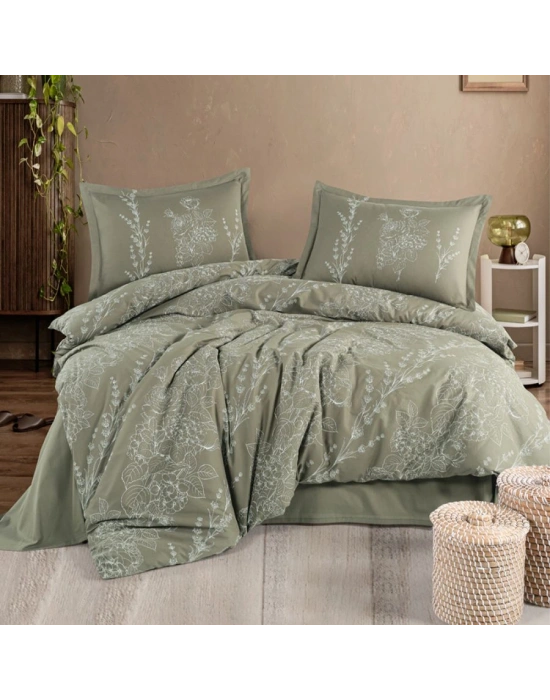 Clasy Ranforce %100 Pamuk Tek Kişilik Nevresim Vinya V1 Yeşil