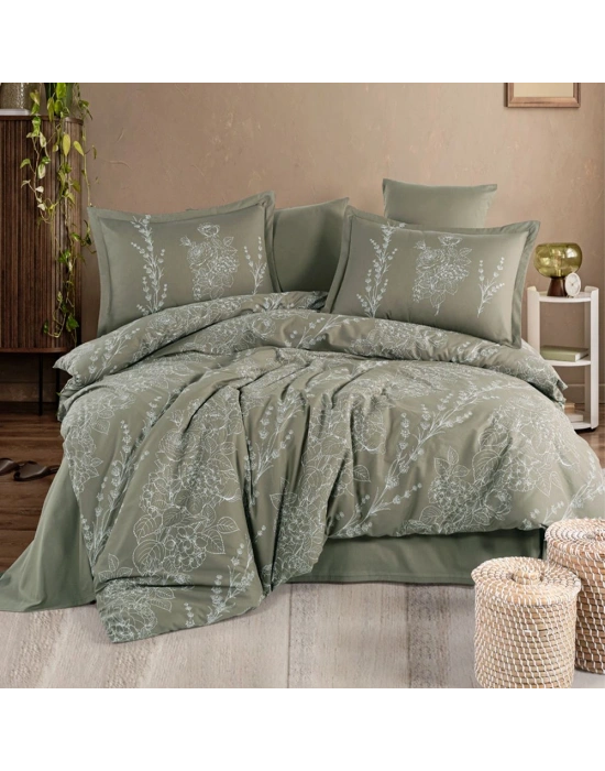 Clasy Ranforce %100 Pamuk Tek Kişilik Nevresim Vinya V1 Yeşil