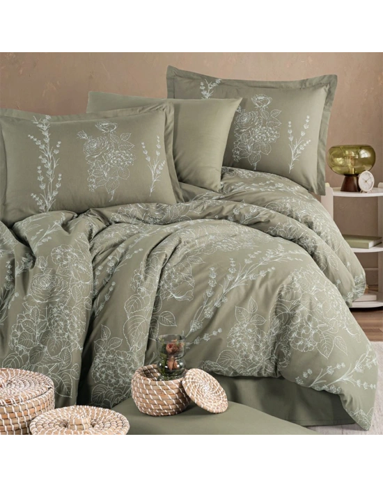 Clasy Ranforce %100 Pamuk Tek Kişilik Nevresim Vinya V1 Yeşil