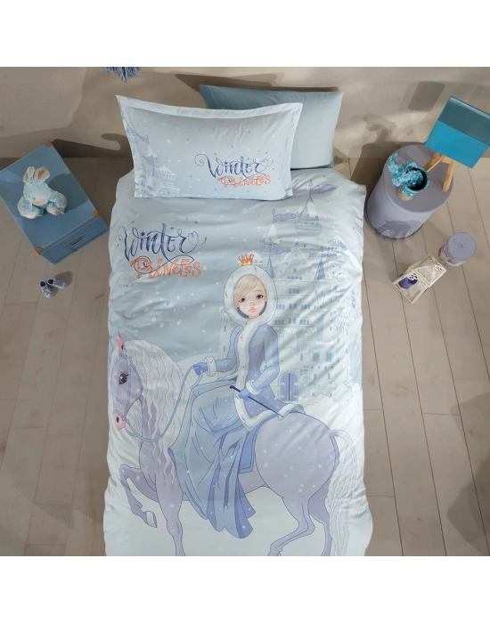 Clasy Ranforce %100 Pamuk Tek Kişilik Nevresim Winter Princess V1 Turkuaz