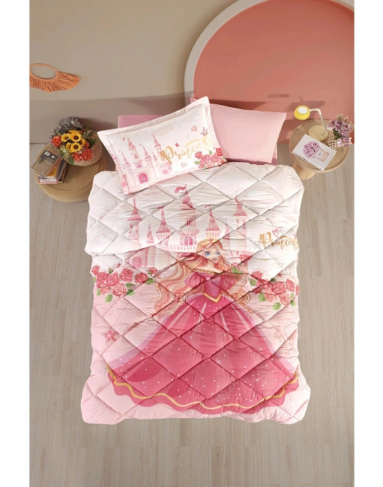 Clasy Ranforce %100 Pamuk Tek Kişilik Yorgan Seti Princess V1 Pudra