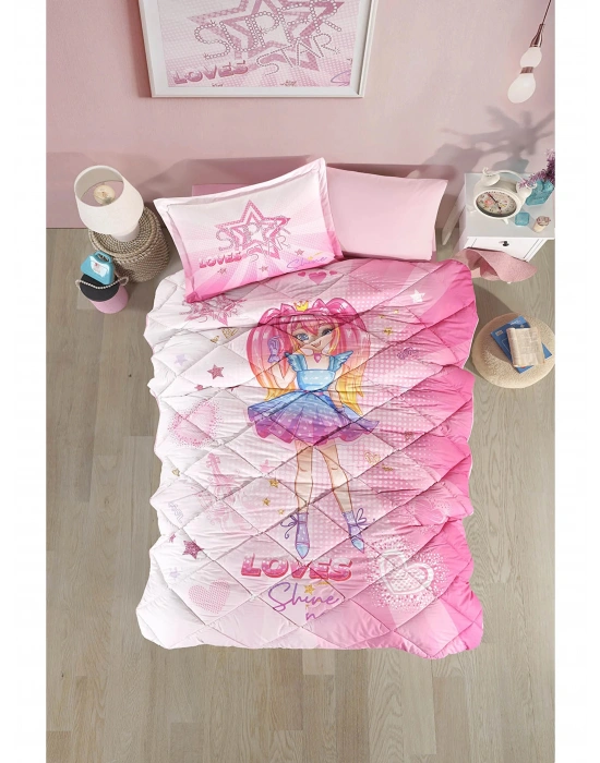 Clasy Ranforce %100 Pamuk Tek Kişilik Yorgan Seti Shine V1 Pembe
