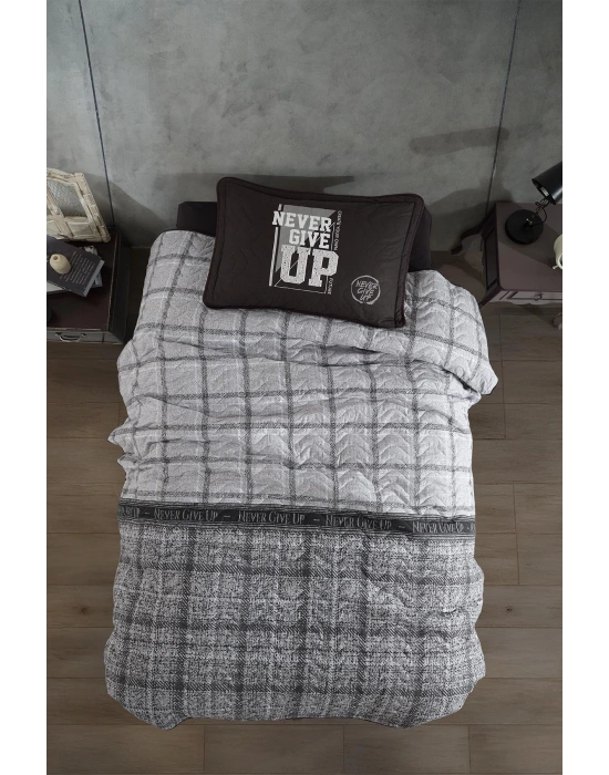 Clasy Ranforce %100 Pamuk Tek Kişilik Yatak Örtüsü Give Up V1 Antrasit