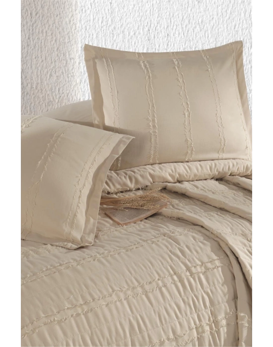 Clasy Ranforce %100 Pamuk Tek Kişilik Yatak Örtüsü Seti Avola V1 Bej