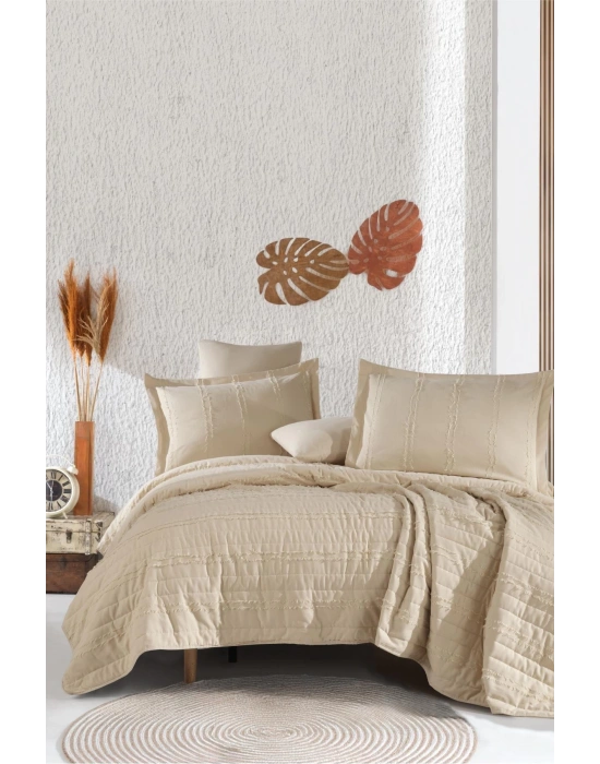 Clasy Ranforce %100 Pamuk Tek Kişilik Yatak Örtüsü Seti Avola V1 Bej