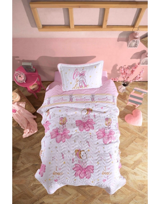 Clasy Ranforce %100 Pamuk Tek Kişilik Yatak Örtüsü Seti Ballerina V1 Pembe