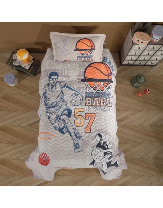 Clasy Ranforce %100 Pamuk Tek Kişilik Yatak Örtüsü Seti Basketball V1 Bej