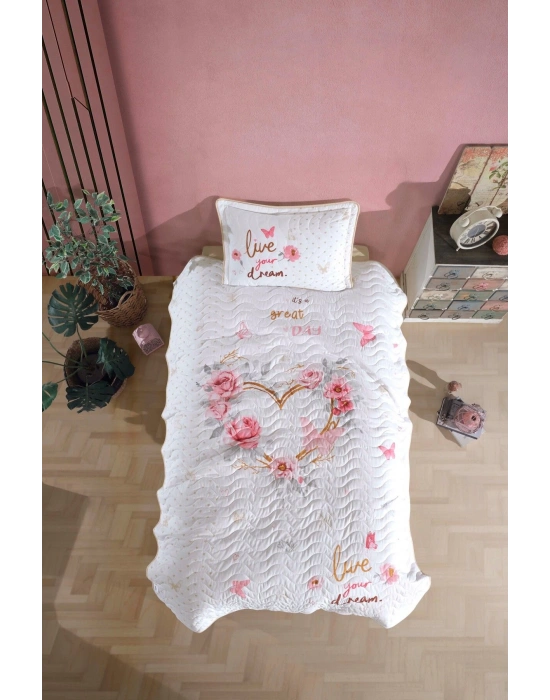 Clasy Ranforce %100 Pamuk Tek kişilik Yatak Örtüsü Seti Dream V1 Bej