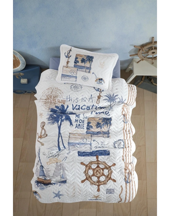 Clasy Ranforce %100 Pamuk Tek Kişilik Yatak Örtüsü Seti Hawaii V1 Mavi