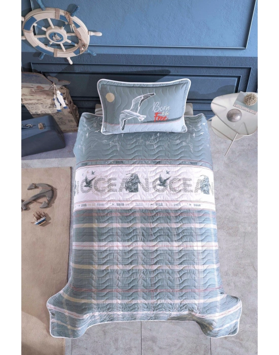 Clasy Ranforce %100 Pamuk Tek Kişilik Yatak Örtüsü Seti Ocean V1 Mavi
