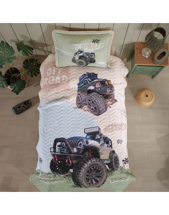 Clasy Ranforce %100 Pamuk Tek Kişilik Yatak Örtüsü Seti Off Road V1 Bej