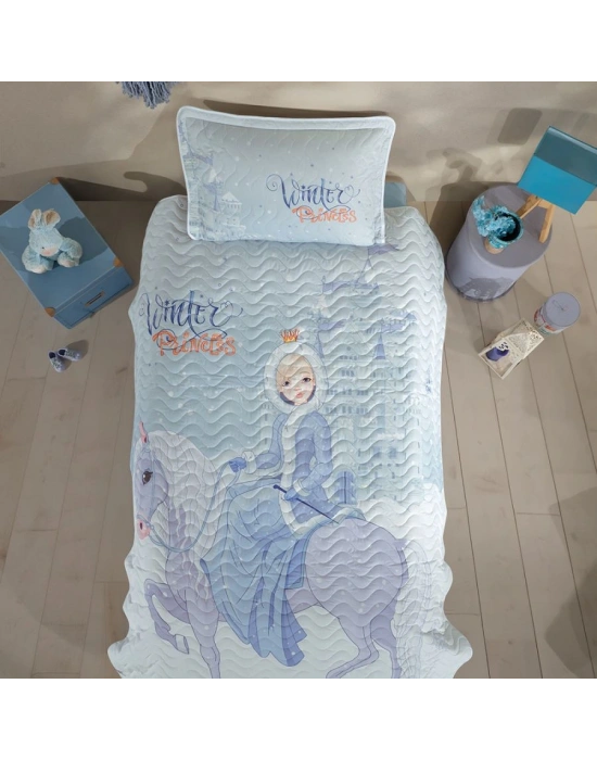 Clasy Ranforce %100 Pamuk Tek Kişilik Yatak Örtüsü Winter Princess V1 Turkuaz