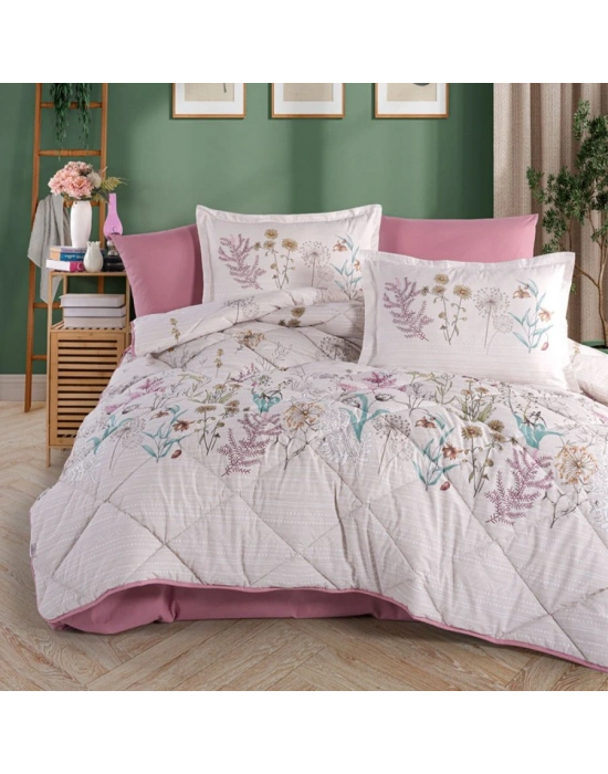 Clasy Ranforce %100 Pamuk Tek Kişilik Yorgan Seti Bahari V1 Pembe