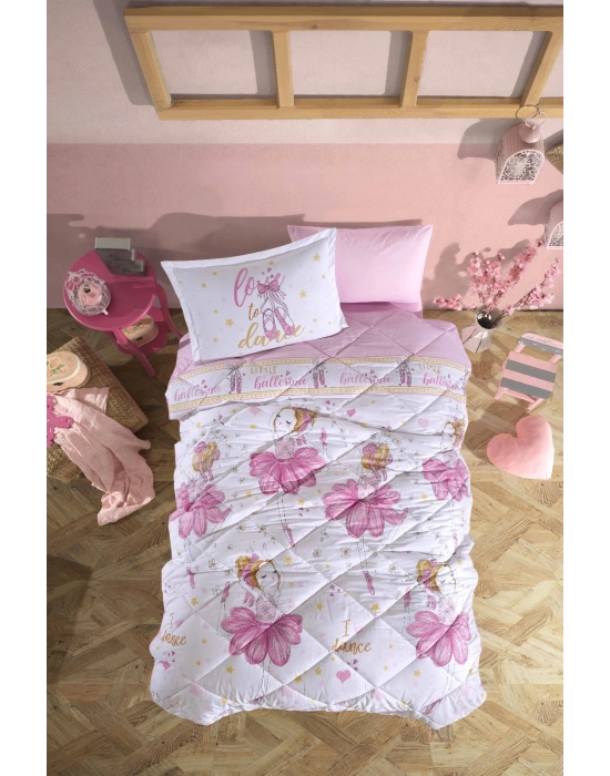 Clasy Ranforce %100 Pamuk Tek Kişilik Yorgan Seti Ballerina V1 Pembe
