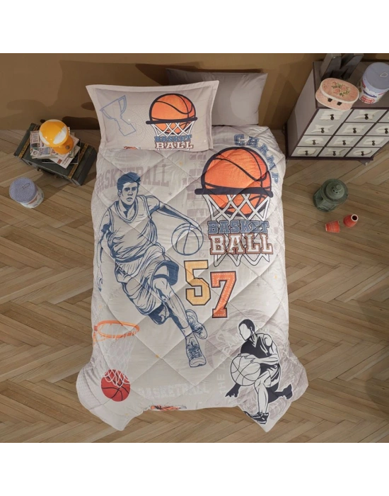 Clasy Ranforce %100 Pamuk Tek Kişilik Yorgan Seti Basketball V1 Bej