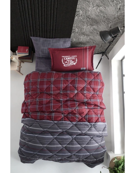 Clasy Ranforce %100 Pamuk Tek Kişilik Yorgan Seti Campus V1 Bordo