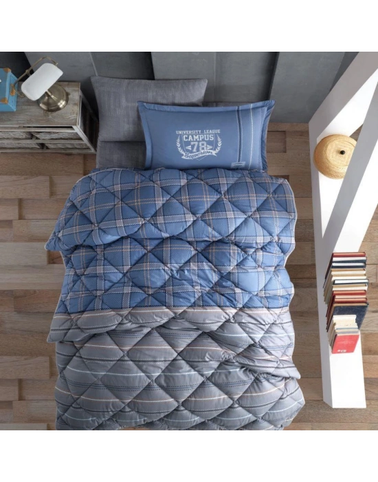 Clasy Ranforce %100 Pamuk Tek Kişilik Yorgan Seti Campus V2 Mavi