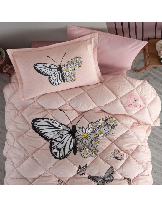 Clasy Ranforce %100 Pamuk Tek Kişilik Yorgan Seti Daisy Love V2 Somon
