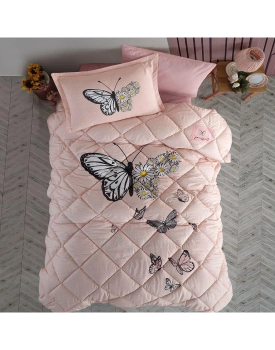 Clasy Ranforce %100 Pamuk Tek Kişilik Yorgan Seti Daisy Love V2 Somon