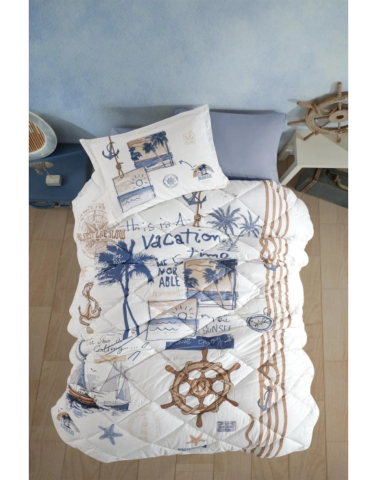 Clasy Ranforce %100 Pamuk Tek Kişilik Yorgan Seti Hawaii V1 Mavi