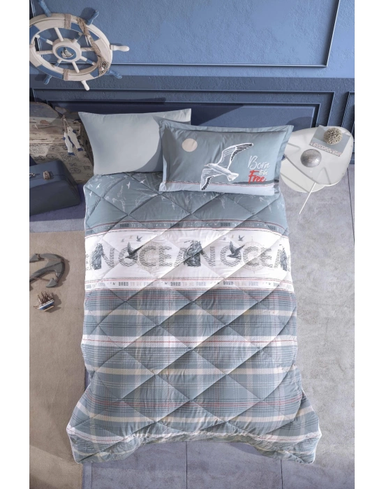 Clasy Ranforce %100 Pamuk Tek Kişilik Yorgan Seti Ocean V1 Mavi