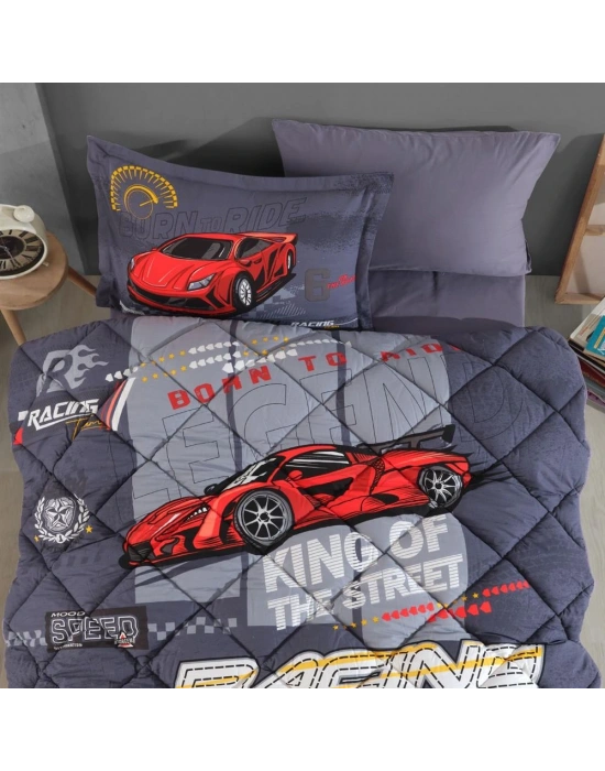 Clasy Ranforce %100 Pamuk Tek Kişilik Yorgan Seti Racing Team V1 Mavi