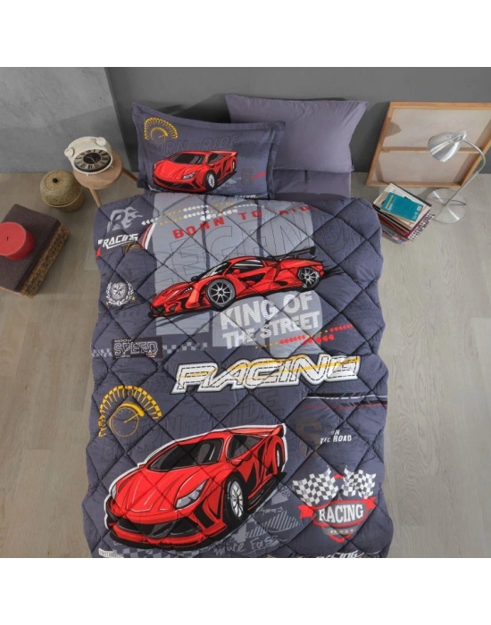 Clasy Ranforce %100 Pamuk Tek Kişilik Yorgan Seti Racing Team V1 Mavi