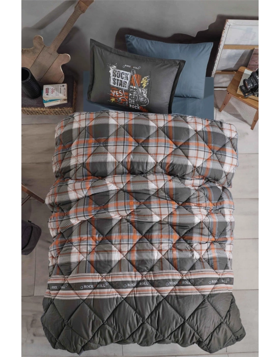 Clasy Ranforce %100 Pamuk Tek Kişilik Yorgan Seti Rock in roll V1 Gri