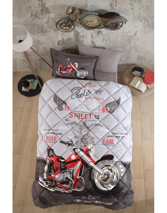 Clasy Ranforce %100 Pamuk Tek Kişilik Yorgan Seti Street King V1 Gri