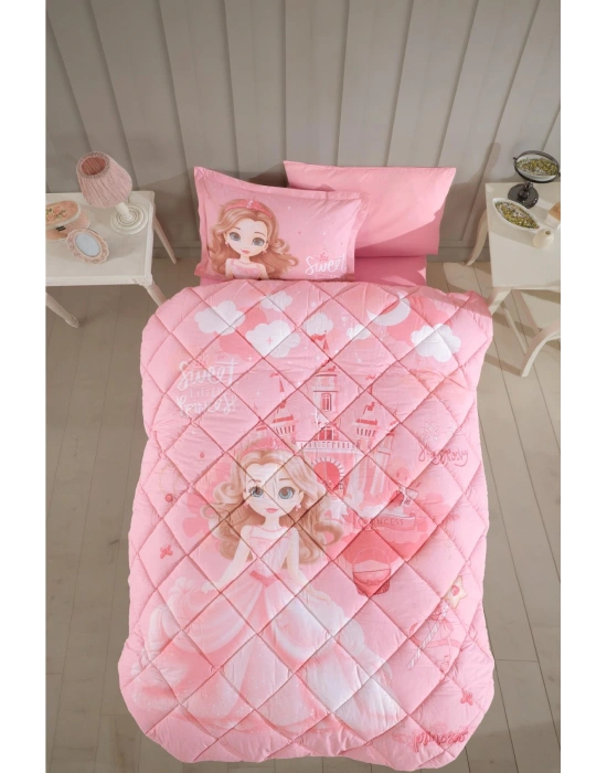 Clasy Ranforce %100 Pamuk Tek Kişilik Yorgan Seti Sweet Princess V1 Pudra
