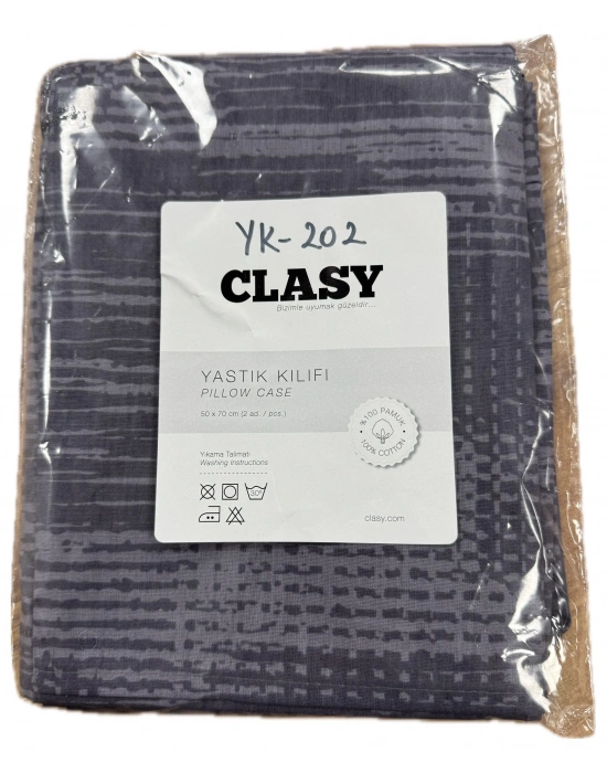 Clasy Ranforce 2 Adet Yastık Kılıfı Çizgili Desenli Gri