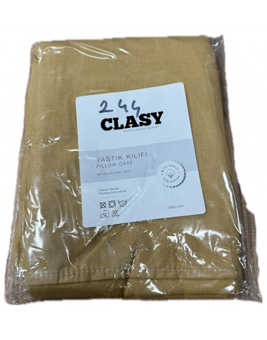 Clasy Ranforce 2 Adet Yastık Kılıfı Düz Renk Hardal