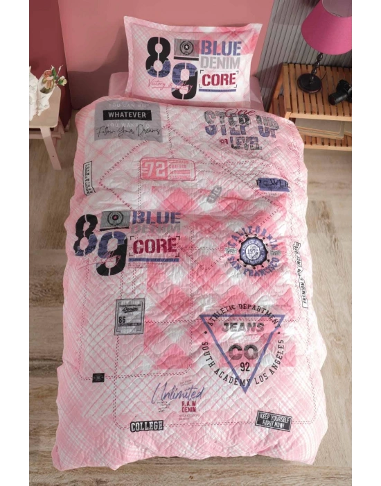 Clasy Ranforce Dört Mevsim Set Tek Kişilik Denim V1 Pembe