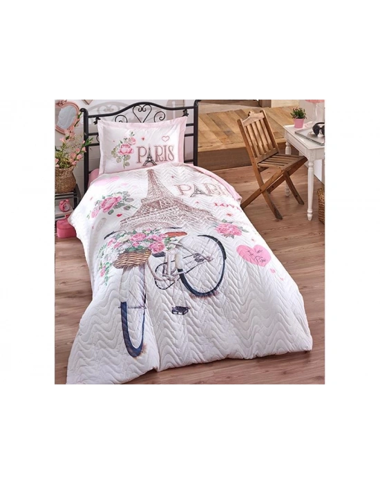 Clasy Ranforce Dört Mevsim Tek Kişilik Set Paris Love V1 Pembe