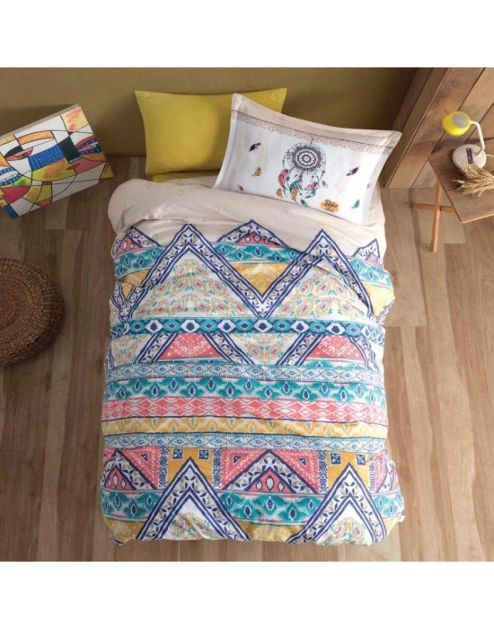 Clasy Ranforce Genç Nevresim Takımı Tek Kişilik Boho V1 Bej