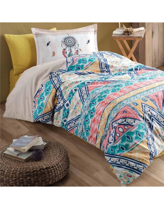 Clasy Ranforce Genç Nevresim Takımı Tek Kişilik Boho V1 Bej