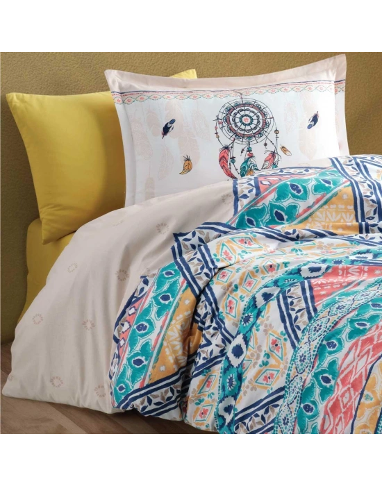 Clasy Ranforce Genç Nevresim Takımı Tek Kişilik Boho V1 Bej