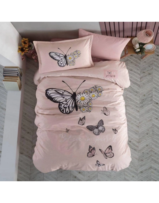 Clasy Ranforce Genç Nevresim Takımı Tek Kişilik Daisy Love V2 Somon