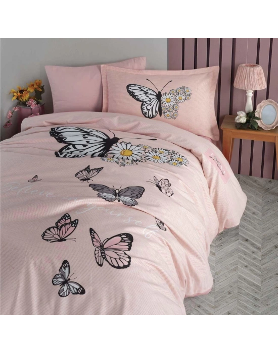 Clasy Ranforce Genç Nevresim Takımı Tek Kişilik Daisy Love V2 Somon