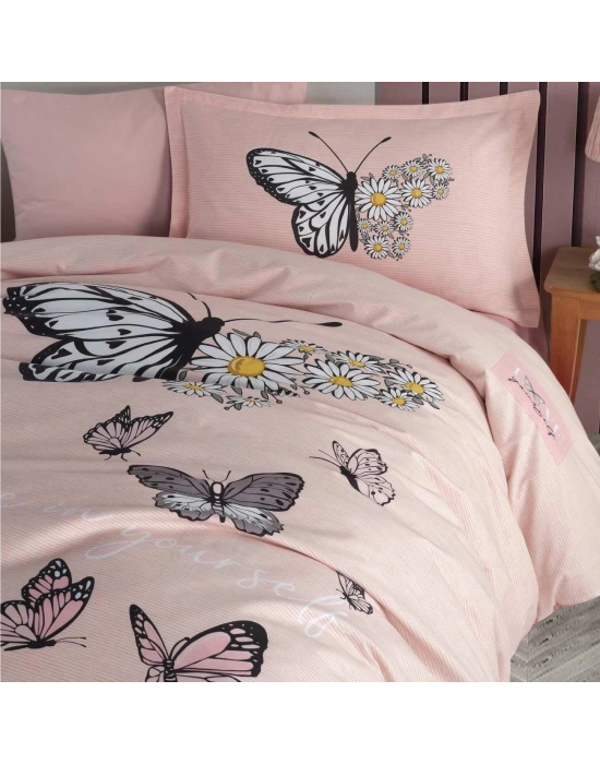 Clasy Ranforce Genç Nevresim Takımı Tek Kişilik Daisy Love V2 Somon