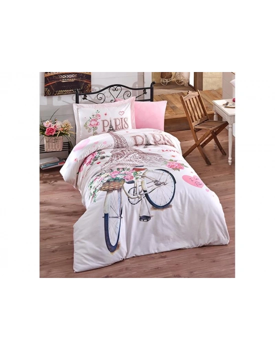 Clasy Ranforce Genç Nevresim Takımı Tek Kişilik Paris Love V1 Pembe