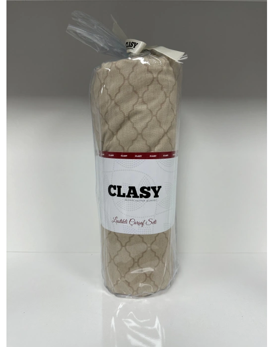 Clasy Ranforce Lastikli Çarşaf Seti Çift Kişilik Desenli Sütlü Kahve