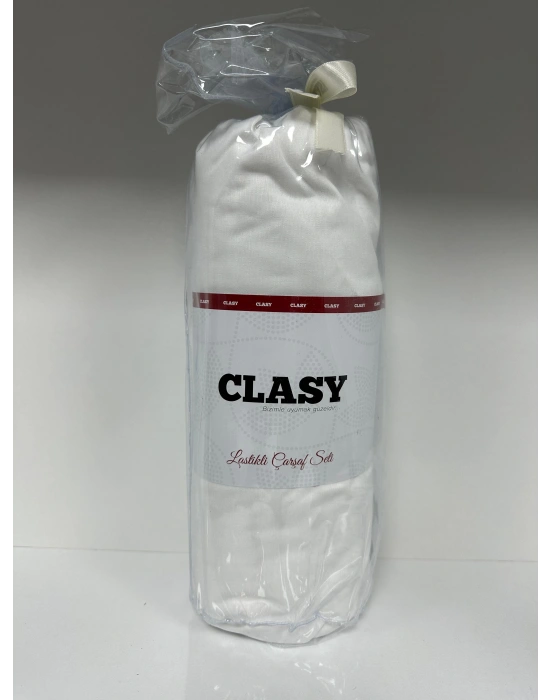 Clasy Ranforce Lastikli Çarşaf Seti Çift Kişilik Düz Beyaz
