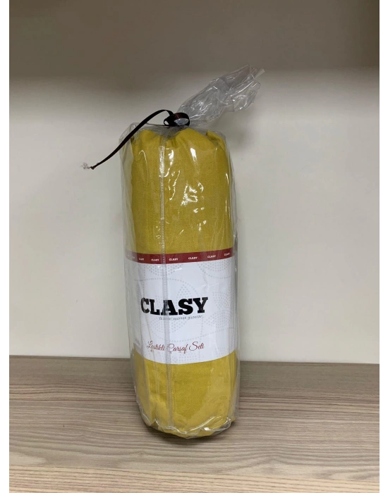 Clasy Ranforce Lastikli Çarşaf Seti Çift Kişilik Hardal
