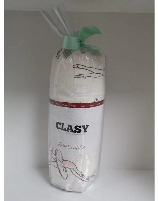 Clasy Ranforce Lastikli Çarşaf Seti Tek Kişilik Desenli Beyaz