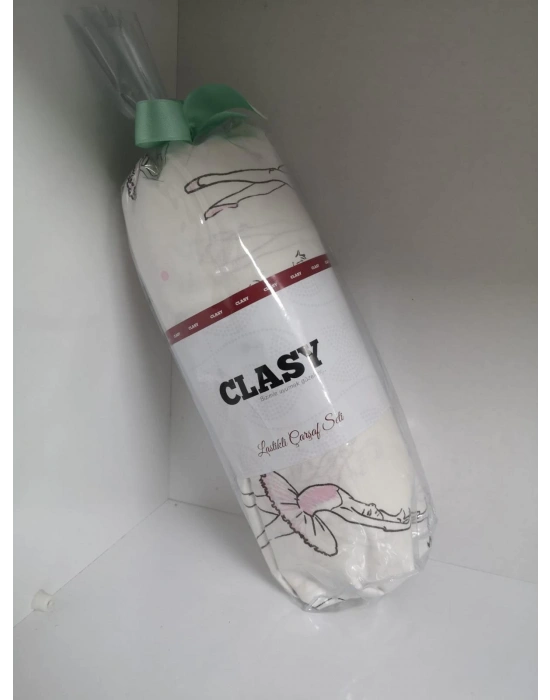 Clasy Ranforce Lastikli Çarşaf Seti Tek Kişilik Desenli Beyaz