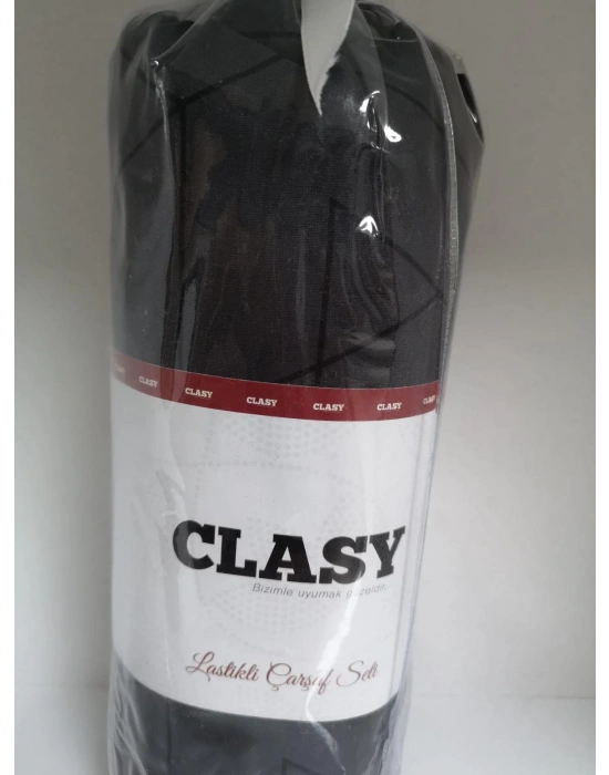 Clasy Ranforce Lastikli Çarşaf Seti Tek Kişilik Desenli Siyah